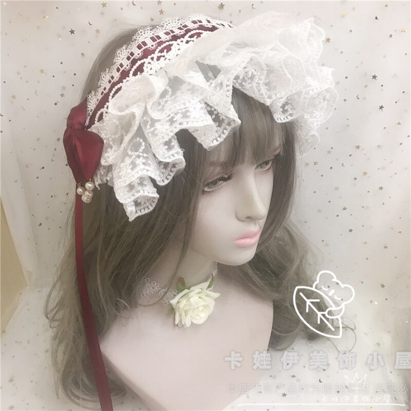 Thé fête ange poignée rue perle chaîne BNT japonais doux Lolita bandeau cheveux épingle à cheveux nœud dentelle douce soeur princesse chapeaux: 04