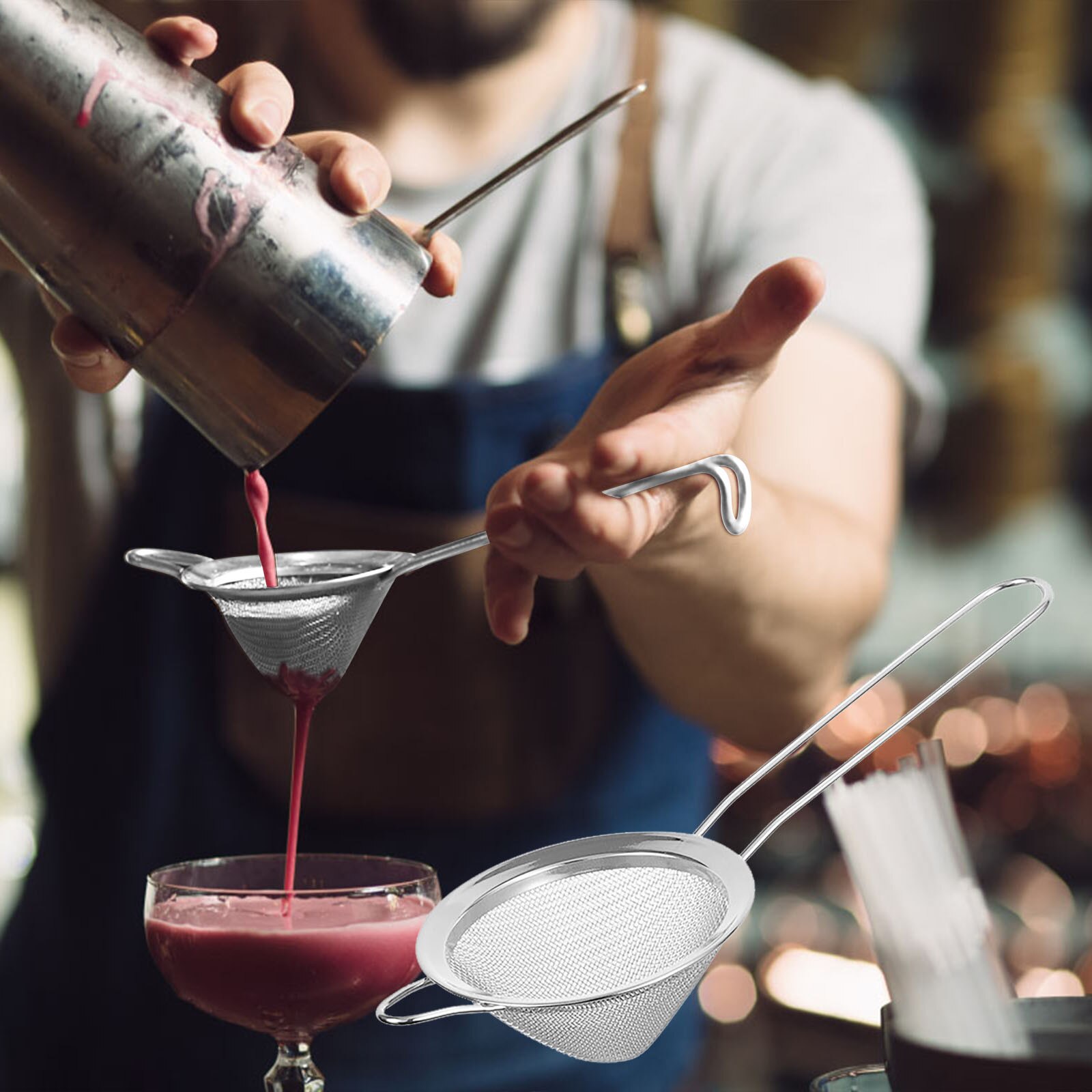 Stainless Steel Cocktail Bar Strainer Conical Mesh Strainer Kitchen Accessories Bartender Bar Tool Kitchen Accessories Gadgets