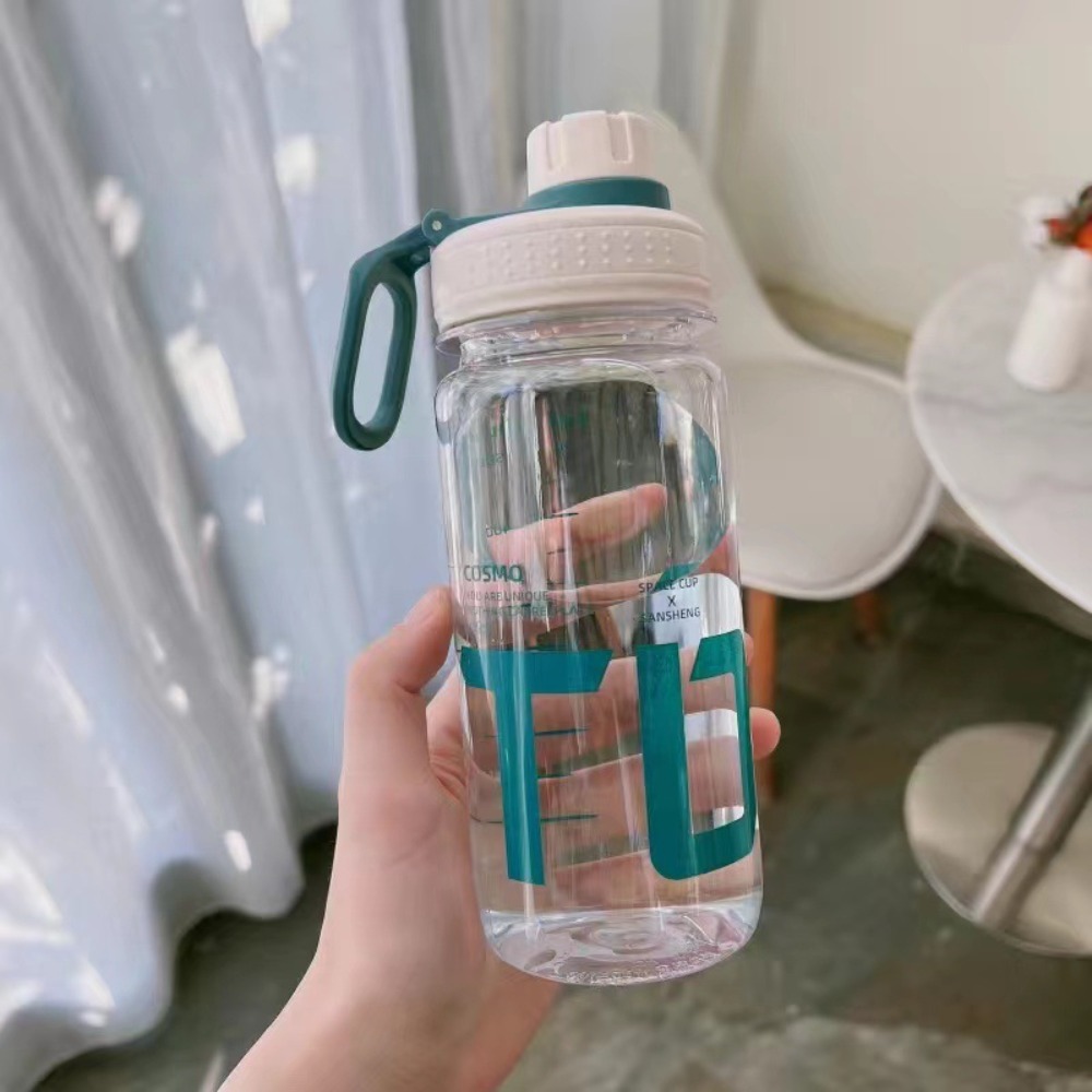 0.6l/0.8l/1l store vannflasker i plast, lekkasjesikker, lettvekter med håndtaksstropp, gjennomsiktig drikkeflaske: Brun