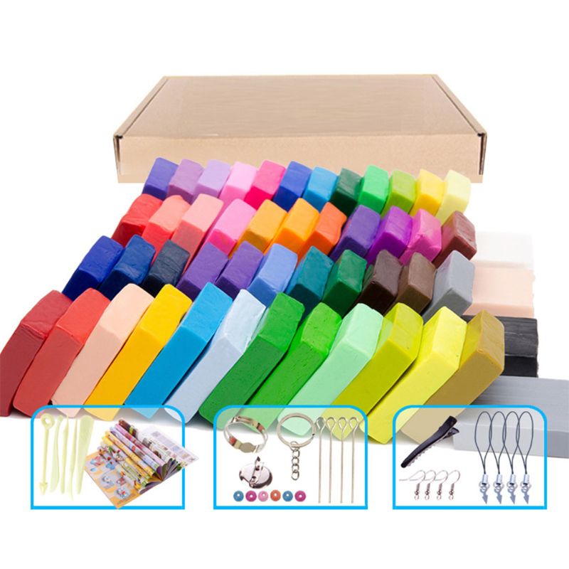 50 Kleuren Polymeer Klei, diy Zachte Molding Craft Oven Bakken Klei Blokken Voor Kinderen Volwassen (50 Kleuren Met Doos)