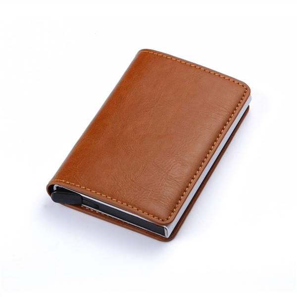 BISI GORO Credit Card Holder Carbon Fiber Card Holder Aluminum Slim Short Card Holder RFID Blocking Card Wallet: X-12A Brown