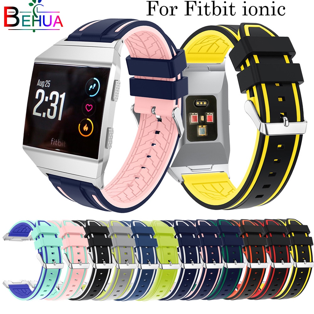 Soft Silicone Two-tone watchband for Fitbit Ionic strap Replacement personality Sport Adjustable Watch Bands Bracelet Bangle