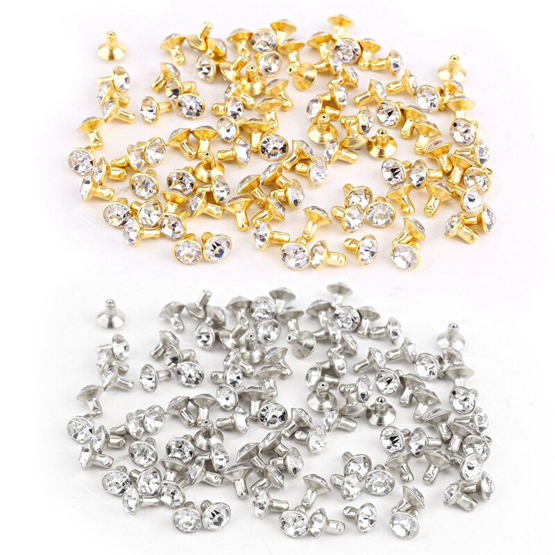 100 Stuks Zilver + 100 Pcs Gouden Klinknagel Met Strass Diamant 7 Mm