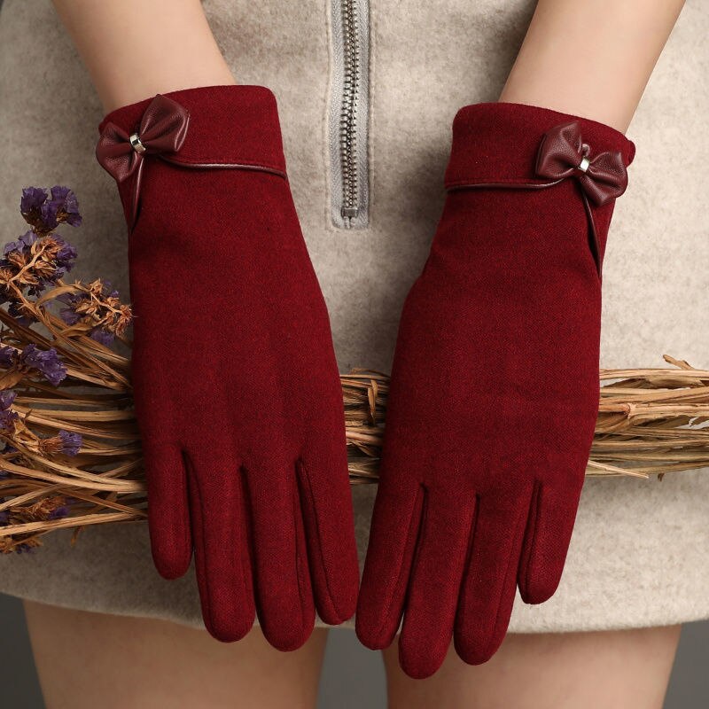 Guantes suaves y elásticos para mujer, manoplas suaves y elegantes que mantienen el calor en la pantalla táctil, con interior de terciopelo grueso, resistentes al viento, para ciclismo: red