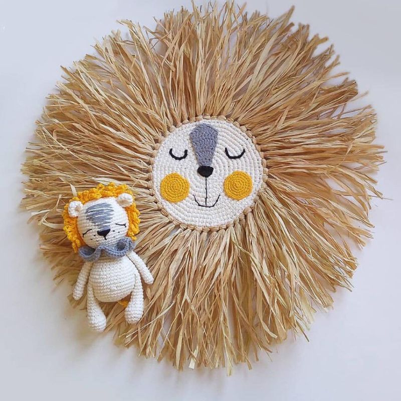 Animal tête mur ornement bébé fille chambre dessin animé Lion suspendus décorations coton fil tissage décor tenture murale jouets