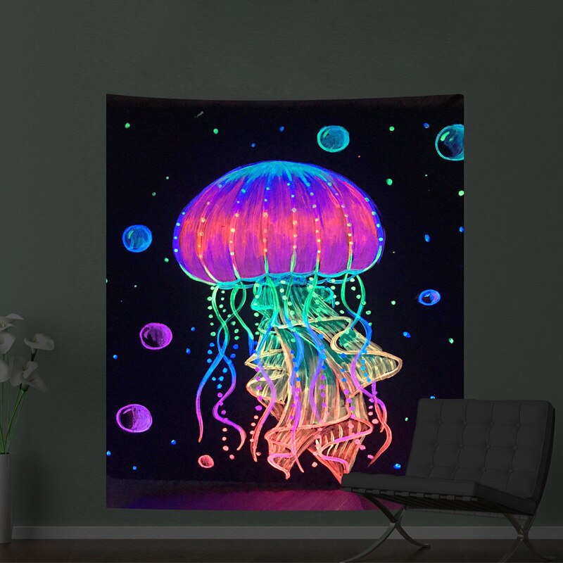 Tapiz fluorescente de seta de búho, decoración de pared que brilla bajo la lámpara negra, luz UV, decoración del hogar, dormitorio, sala de estar, psicodélico: 01