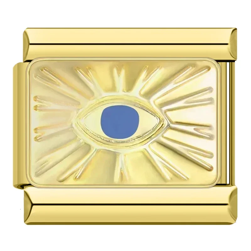 Hapiship, , 2024, Luna, estrella, ojo, dorado, italiano, eslabones aptos para pulsera de acero inoxidable de 9mm, joyería al por mayor DJ1373-A: Verde