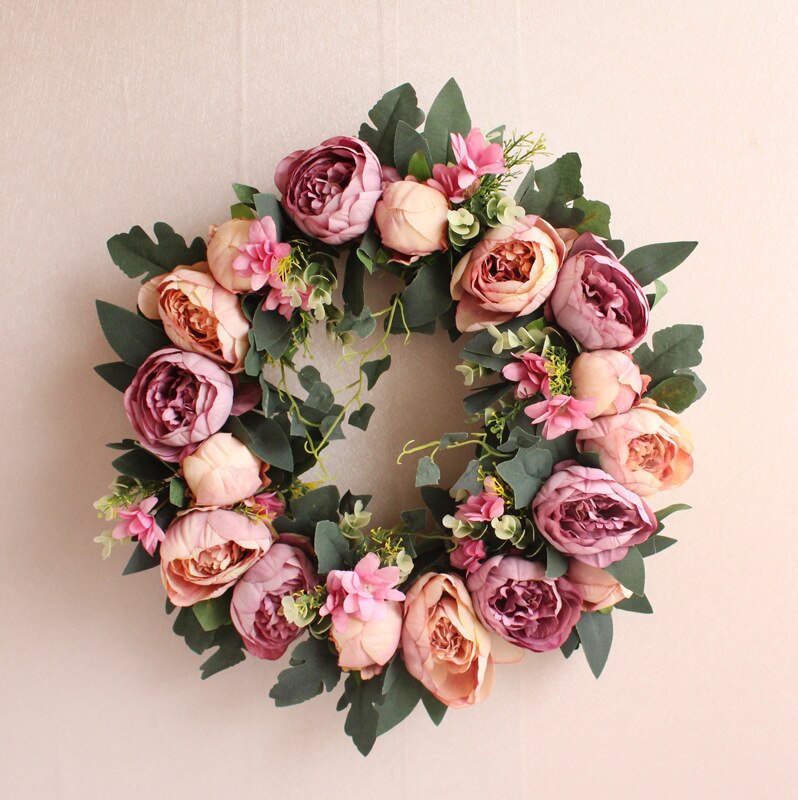 Peonies Wreaths for Door Artifical Peony Flower Wreath Outdoor Indoor Home Decor Florals Silk Wedding Spring Summer Door Wreath: rose