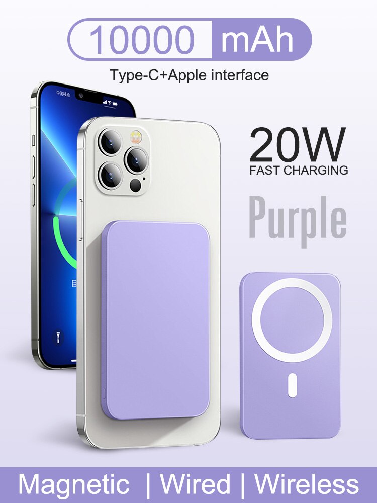 10000mAh Portable Magnetic Wireless Power Bank 15W Fast Charger For iPhone 12 13 Pro Max Mobile Phone External Battery: 10000mAh-violet