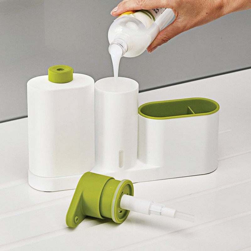 Dispensadores de detergente de cocina soporte dispensador de jabón líquido de espuma fregadero baño automático lavado a mano esponja estante de almacenamiento