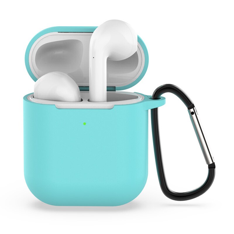 Silikonowe słuchawki etui na Airpods 2. Bezprzewodowe słuchawki pokrowiec ochronny na Apple Airpods2 Air Pods 2 etui z haczykiem: Mint green