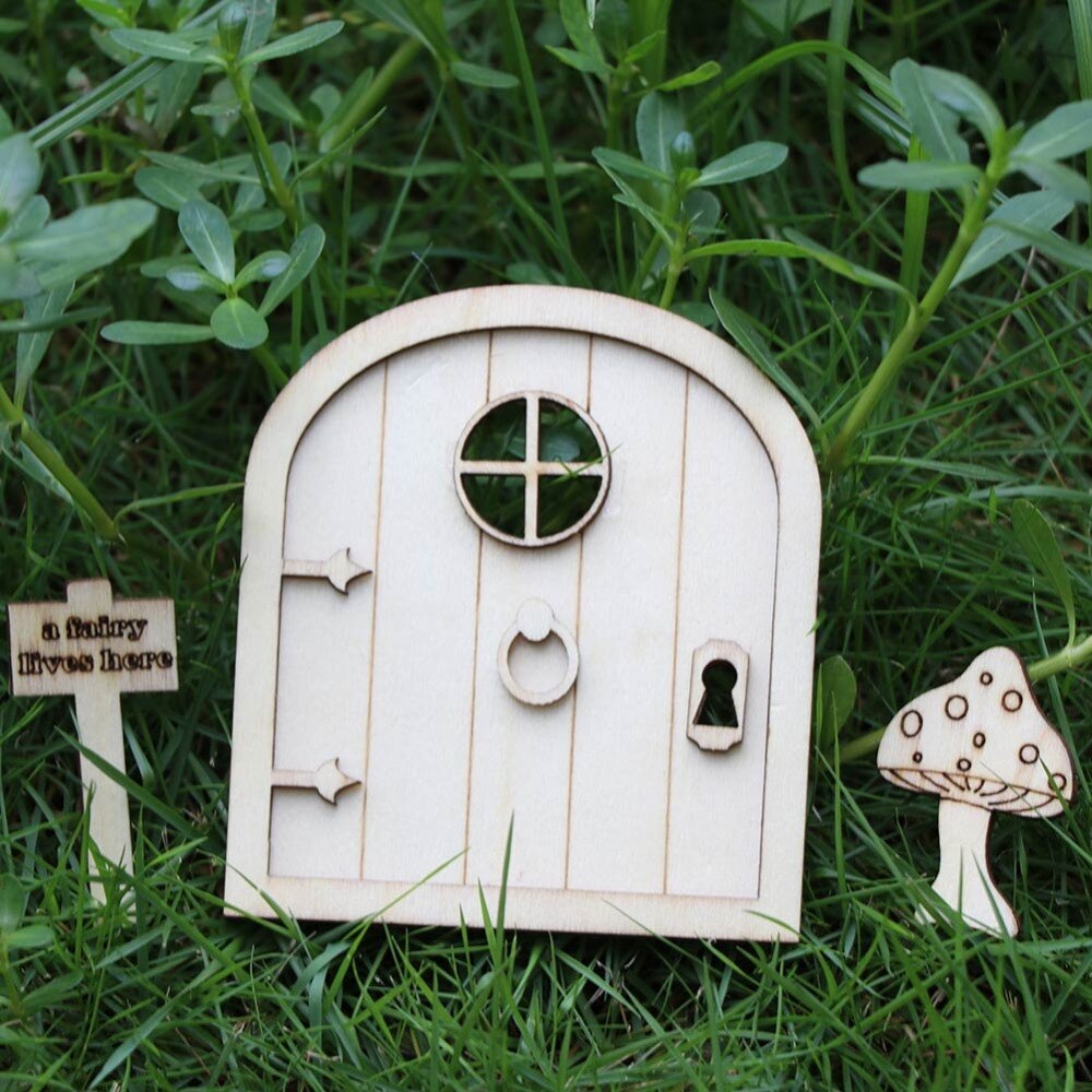 Ourwarm 6 stk træ fe havedør håndværk alf håndværk diy favor miniature fe haven tegn diy vintage hjem indretning hobby
