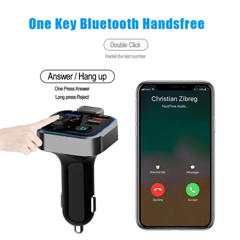 Auto Bluetooth 5,0 FM Transmitter Auto MP3 Player Große Mikrofon QC 3,0 PD20W Dual USB Schnelle Ladegerät Auto Elektronik Zubehör