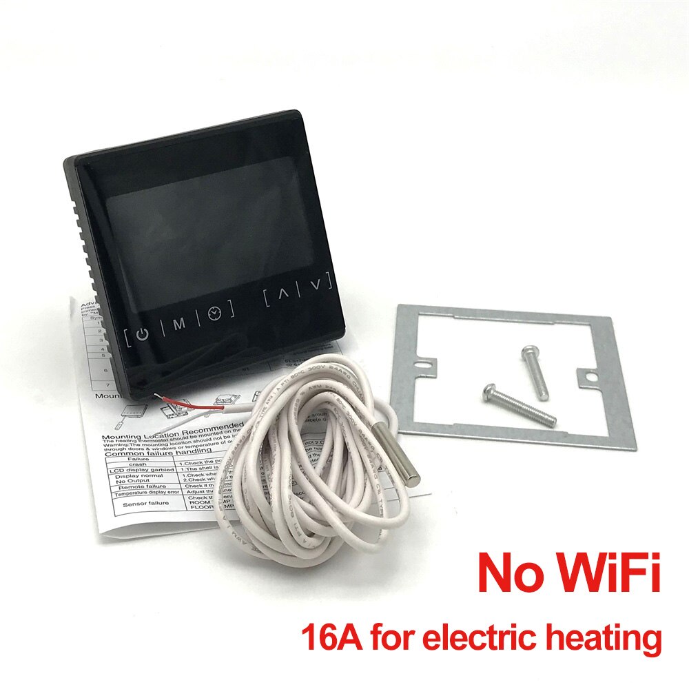 Smart WiFi Touch Thermostat Temperature Wireless Controller For Water/Electric Floor Heating Water/Gas Boiler Works Google Home: Black-16A-No WiFi