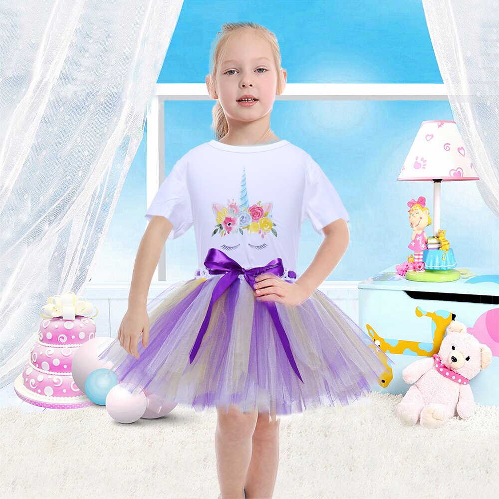 Lampa błyskowa sprzedaż puszysta krótka spódniczka dziewczyna dzieci Tutus krótka spódniczka dla dziewczynek tiulowa spódnica tutu dziewczyna jednorożec biała koszula spódnica letnia Tutus