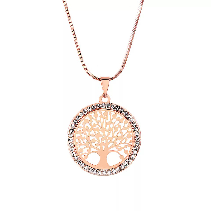 Mode Charme Boom van Het Leven Crystal Ronde Hanger Ketting Goud Zilver Kleur Bijoux Collier Elegante Vrouwen Sieraden: Rose gold 3