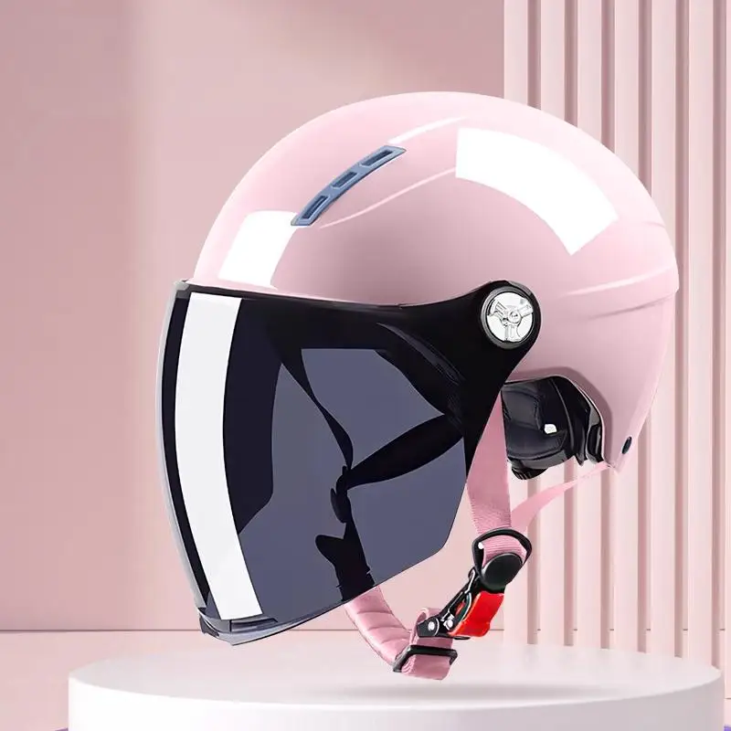 Men Motorcycle Helmet Woman Electric Motor Car Scooter Bike Open Face Half Helmet Anti Safety Hat Bicycle Cap With Goggles: Brown