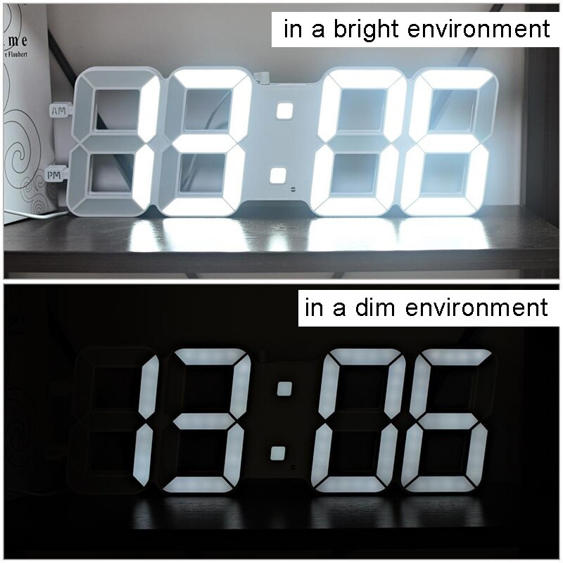 45 x 15cm superstora 3d ledda digitala väggklockor, vägglampa av modernt nattljus smart ljussensor , 12/24 timmar 2.6m trådars usb