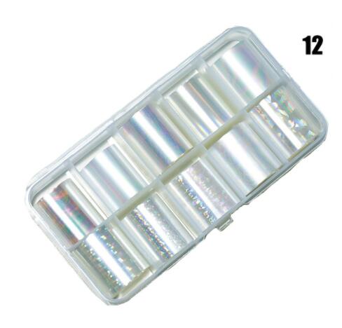 10 rollen/Kasten Transfer Folie Holographische 10 Entwürfe Schieberegler sternenklar Glas Papier Blitz Für Dekoration Nailart Tipps Manikübetreffend Aufkleber #: 12