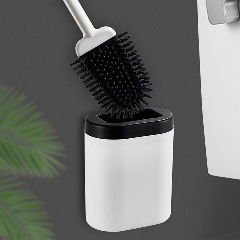 Silikone wc toiletbørste fladt hoved fleksibel blød børste med hurtigtørrende holdere sæt rengøringsbørste til wc tilbehør