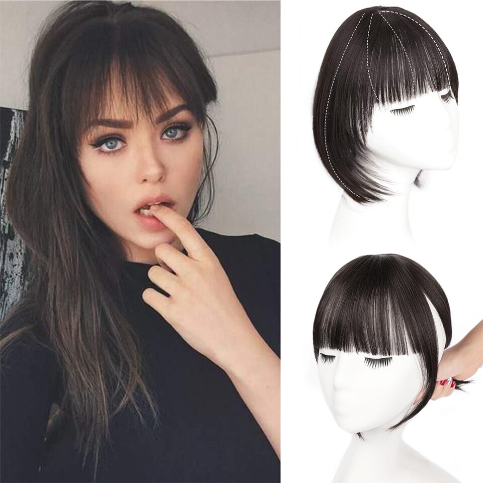 Isaic Dark Brown/Black Synthetic Hair Fringe Clip Bangs Clip In Hair Extension 3D Natural Franch Bangs High Temperature Fiber: 4