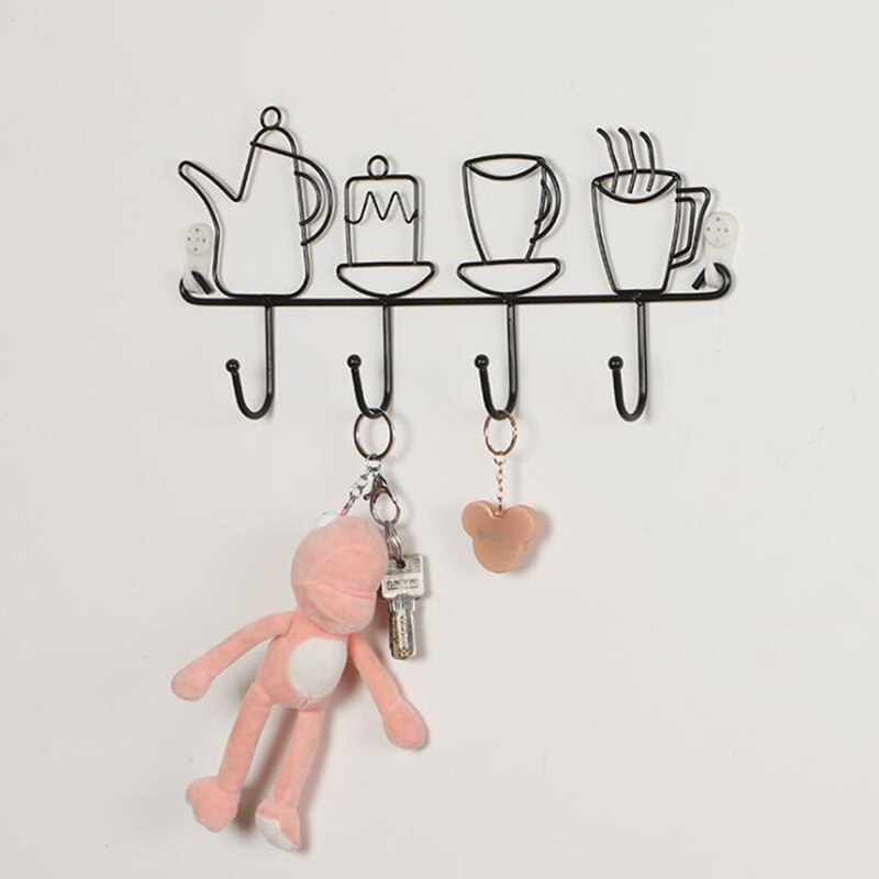 Wall Hooks Hanger Kitchen Black Wrought Iron Wall Hanger Organizer Key Hook Home Decorative Accessories