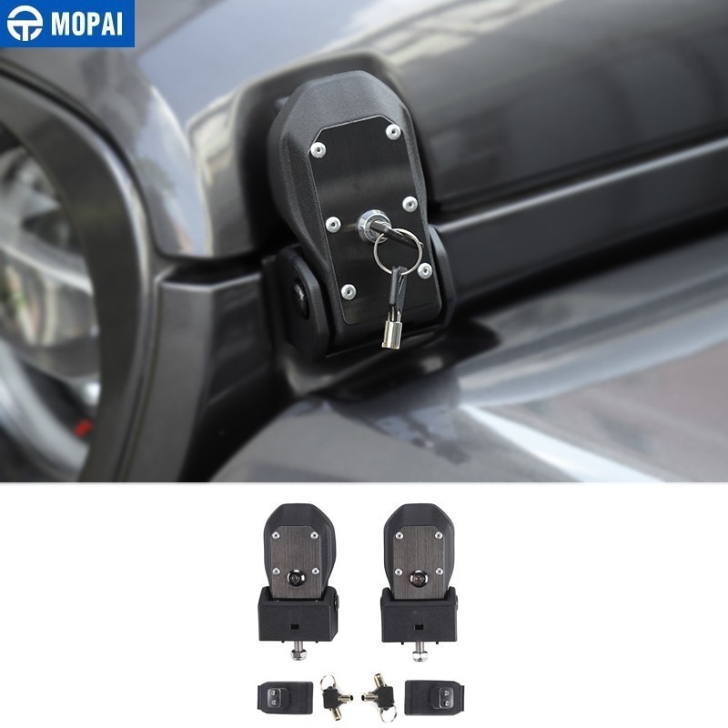 MOPAI Locks Hood for Jeep Gladiator JT + Car Engine Hood Latch Catch With Key Lock Accessories for Jeep Wrangler JL +