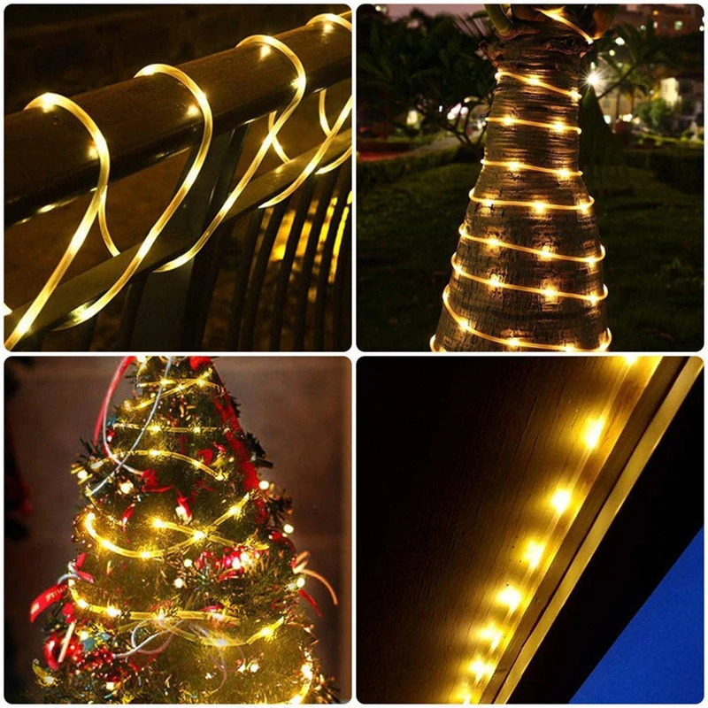 Luces de cuerda solares para exteriores, guirnaldas de luces LED de tubo transparente para , piscina, patio, valla de árbol, jardín, porche, Camping, calle