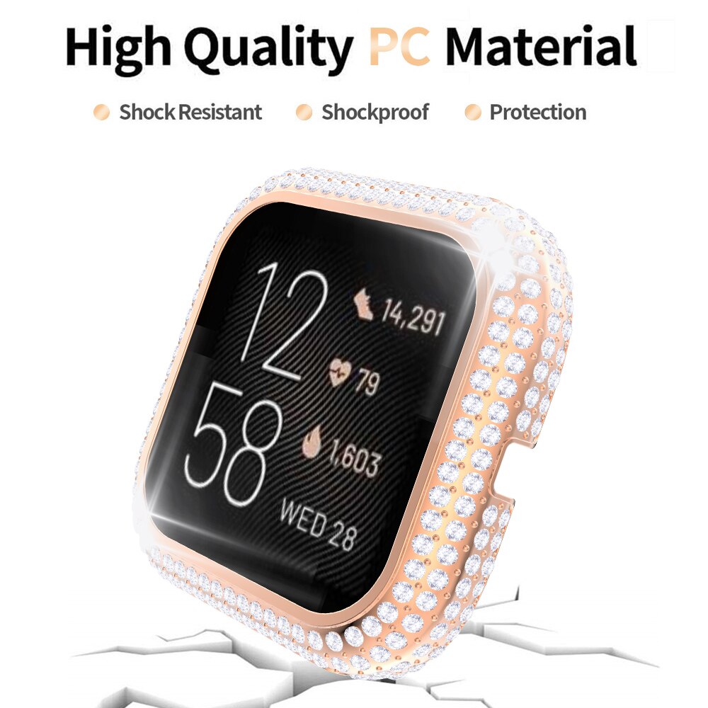 Coque de protection en strass pour Fitbit Versa 2 3 Sense, étui rigide scintillant pour montre, coque en diamant PC, cadre fin