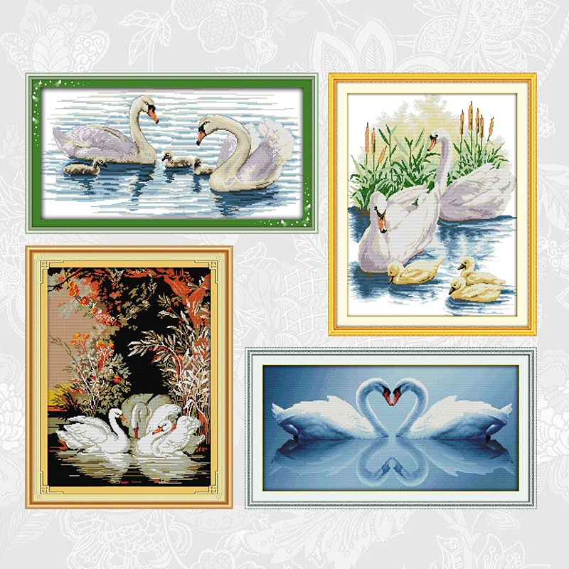 Schilderijen van de witte zwanenserie, kruissteek, bedrukt canvas, doe-het-zelf, handgemaakte borduursets voor handwerk, katoenen draad, knutselen