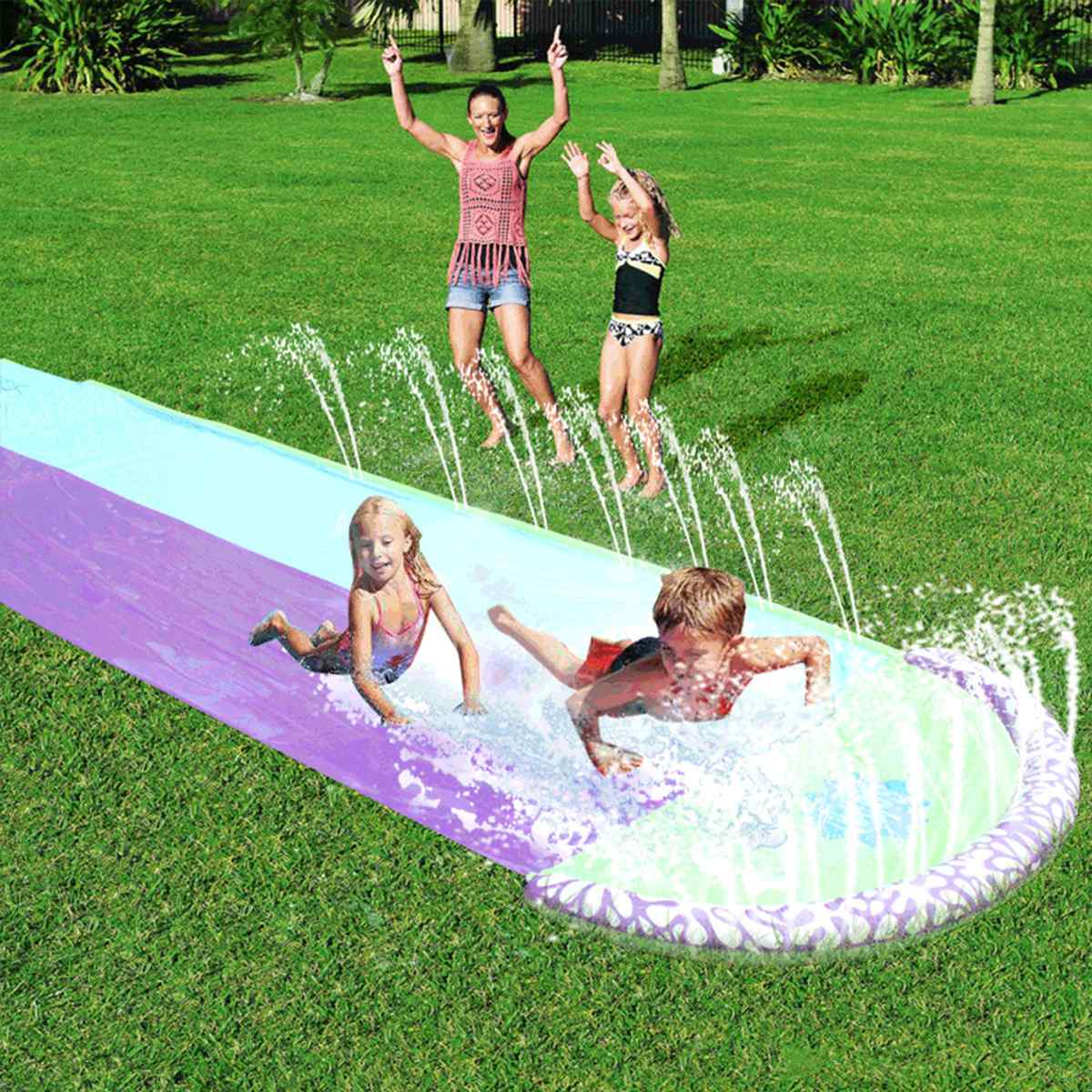 Opblaasbare Surf N Glijbaan Plezier Gazon Slip En Slide Waterslides Zwembaden Voor Kinderen Zomer Outdoor Kinderen Glijbaan Dubbele surfboad