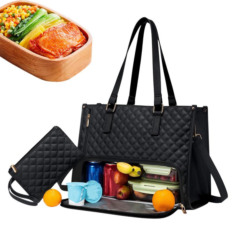 Lunch draagtas voor dames 15,6 inch geïsoleerde gewatteerde computertas Grote capaciteit werktas met portemonnee Dames werktas Laptop