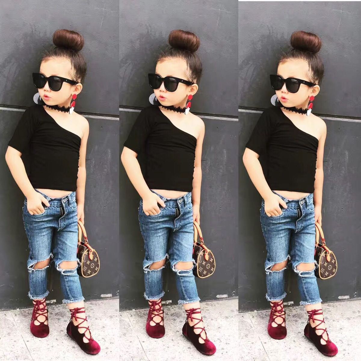 Primavera otoño niñas jeans bebé Vaquero elástico pantalones niños lápiz pantalones niños pantalones streetwear agujero rasgado 2 a 12 años