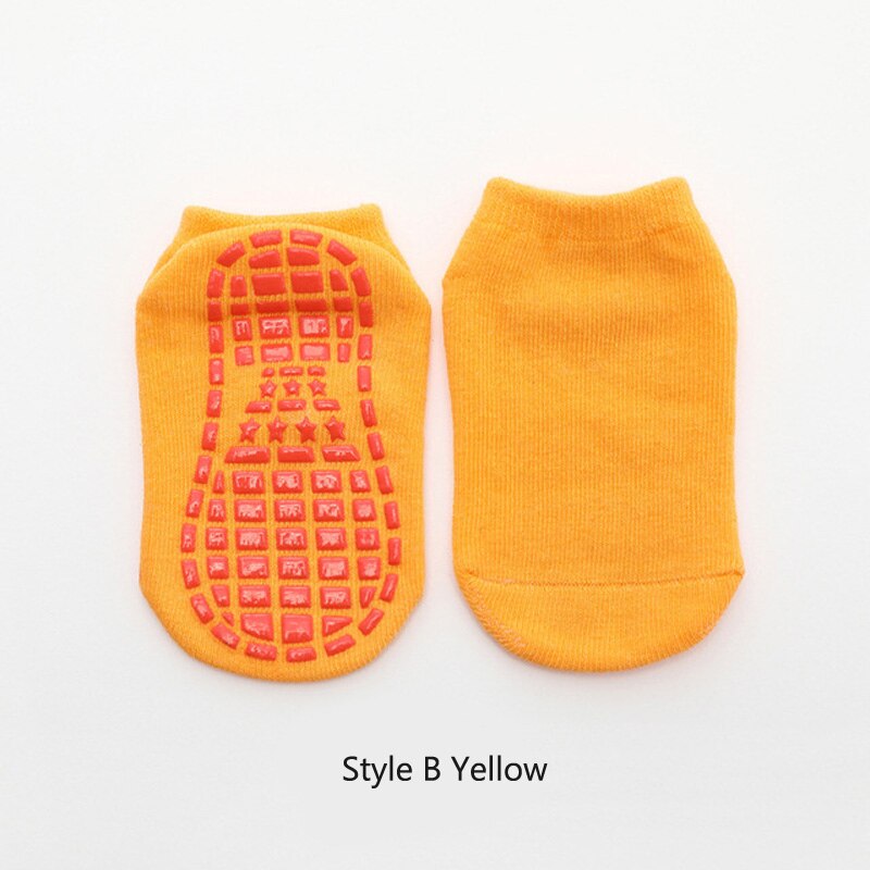 Kids Anti-Slip Sock Boy Girl Trampoline Sock Blue Black Cotton Short Socks Breathable Elasticity Sport Child Outside Foot Wear: Style B yellow / 5-10T