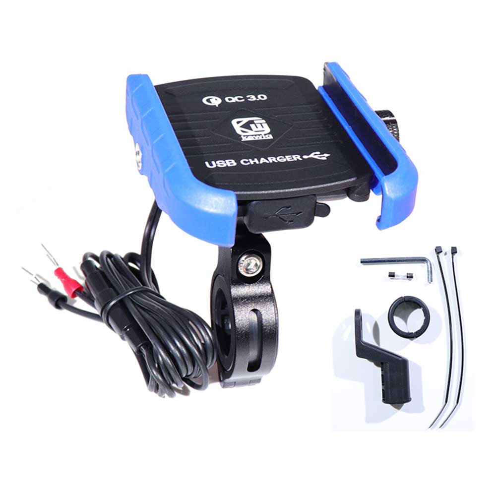 Support de téléphone pour moto avec chargeur USB QC 3.0 support de guidon moto support de chargeur sans fil pour Iphone Samsung titulaire: Bleu