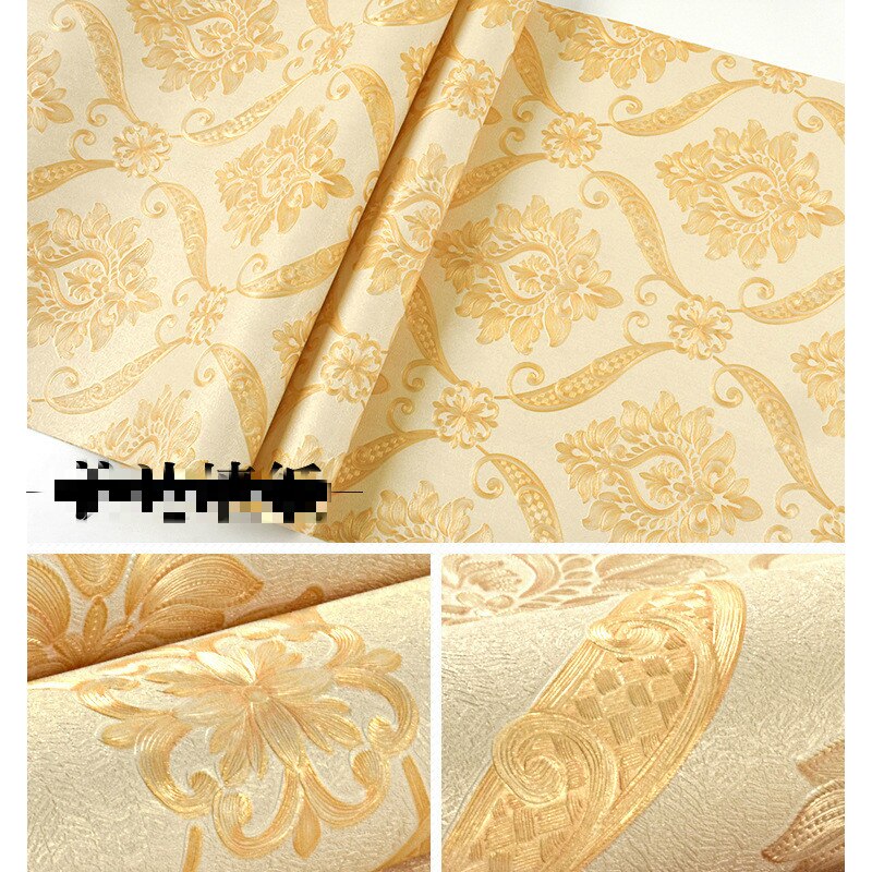 3D Europese Damascus Behang Waterdicht Golden Warme Slaapkamer Woonkamer Techniek Tv Achtergrond Muur Behang: Creamy-white