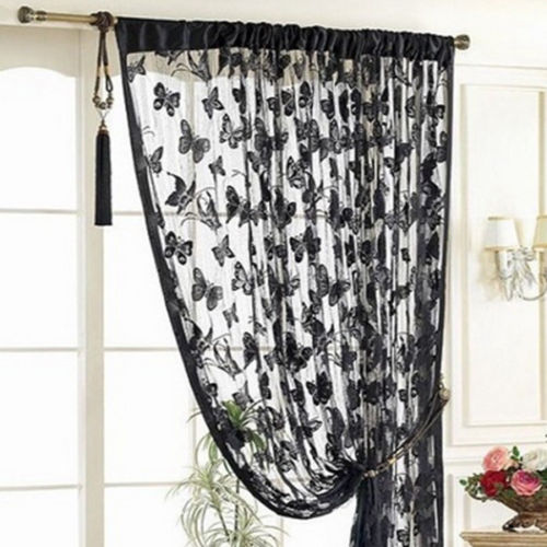 1 Piece Lace Net Curtain Butterfly String Room Window Tassel Panel Decor UK: A