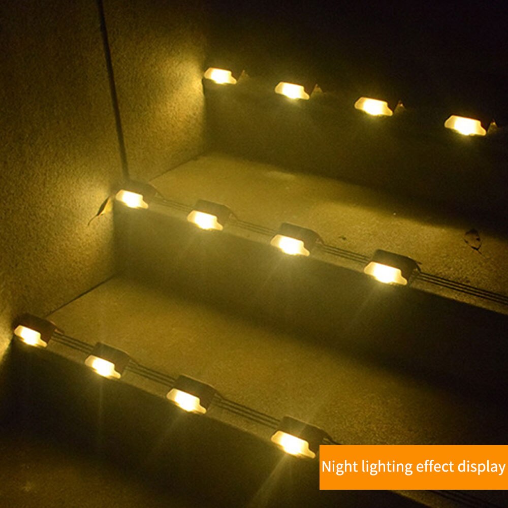 8pcs Waterproof LED Solar Deck Lights Outdoor Decor Lighting Backyard Outdoor Stair Lights Garden Patio Street Fence Warm Lamp