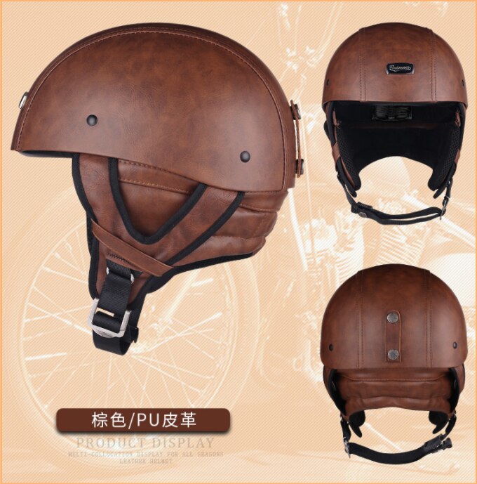 Brammo Moto Rcycle Helm Vintage Pu Leer Half Helm Moto Rbike Helm Moto Casco Bril En Masker