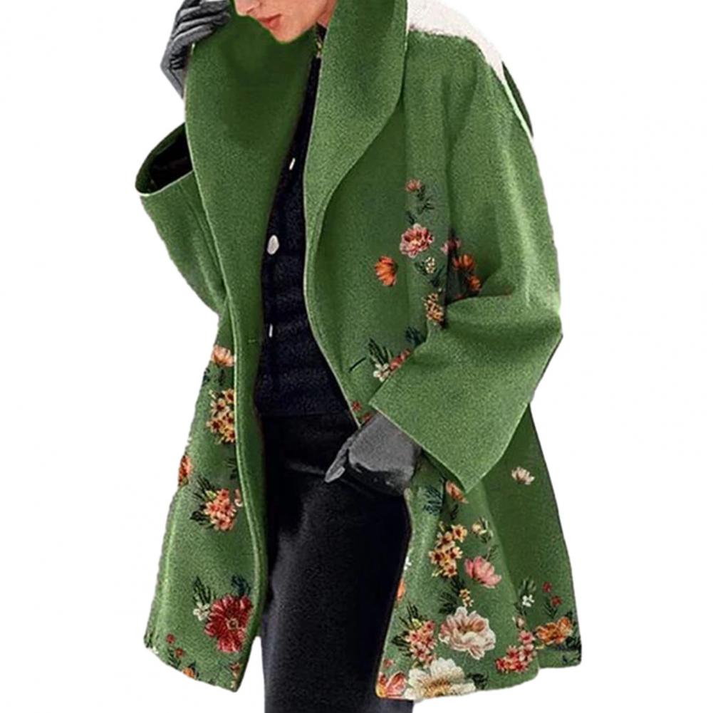 Spring Jacket Flower Print Women's Fall Winter Overcoat with Turn-down Collar Plus Size Mid Length Loose Thick Warm Long: 4G / Red
