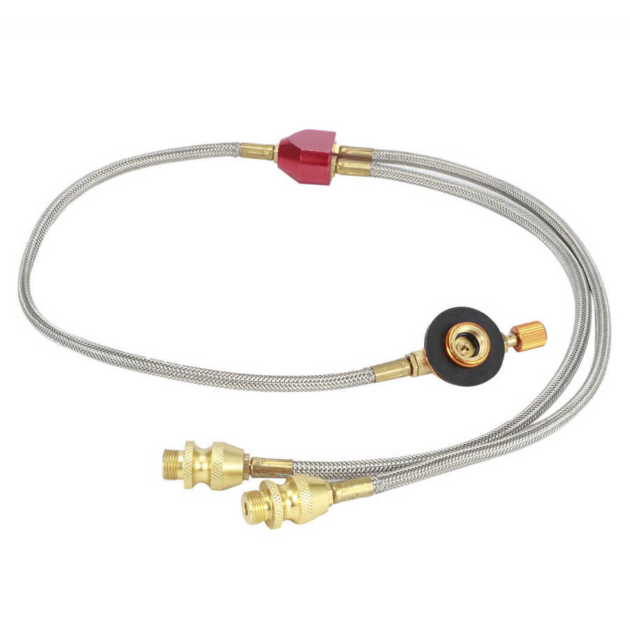 Gas Stove Adapter /8 DN6 Outdoor Camping Gas Stove Flat Tanks Hose Adapter Accessories for Connecting 2 Burners Gas Stove Hose