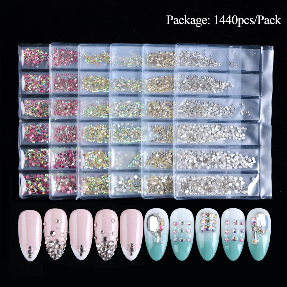 1440 stk blanding størrelse hvit ab sjarm spiker rhinestones 3d spiker Kunst dekorasjoner krystaller måke strass perler edelstener steiner  tr1049