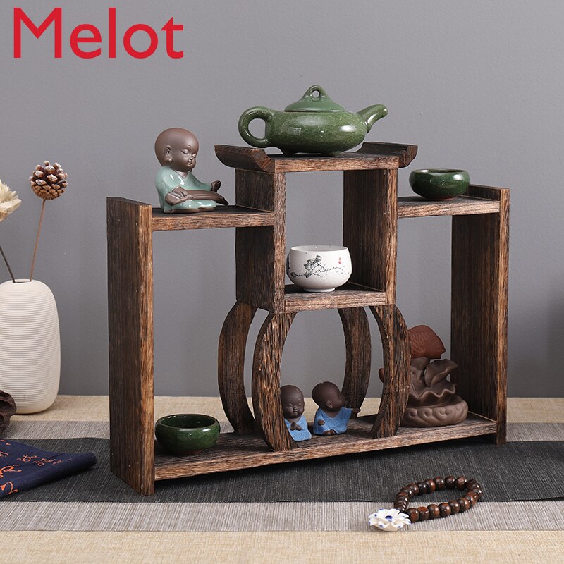 Small Solid Wood Chinese Style Tea Pot Tray Burn Paulownia Hand Polished Antique-and-curio Shelves Teapot Set