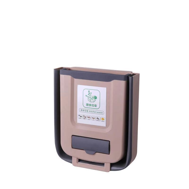 8/10L Foldable Trash Can For Kitchen Hanging Recycling Garbage Basket Cabinet Door Wall-mounted Kitchen Trash Can Toilet Bin: 8L coffee