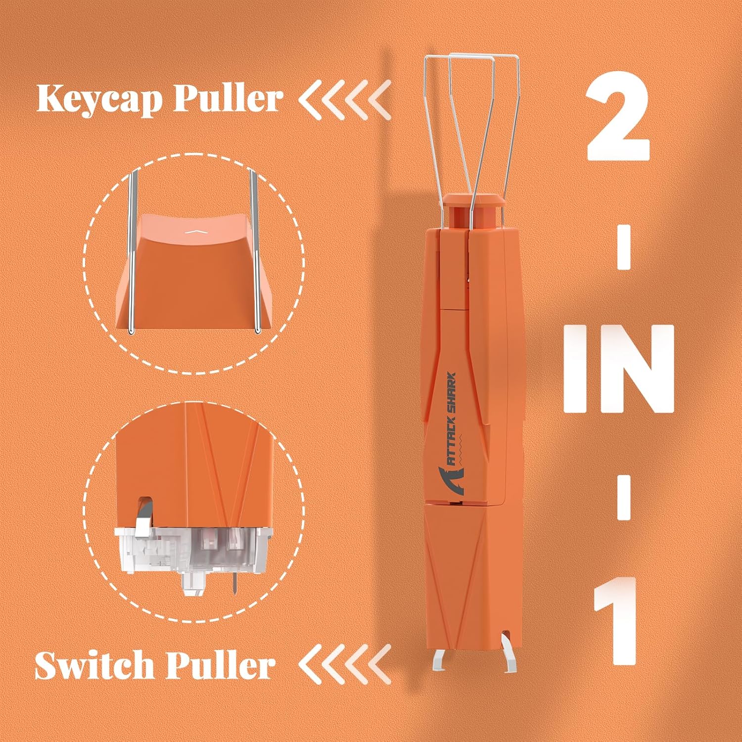 ATTACK SHARK-Extracteur de touches et interrupteur pour claviers de jeu mécaniques, polymérisation sans fil Keycap et dissolvant de commutateur, KS01, 2 en 1: orange