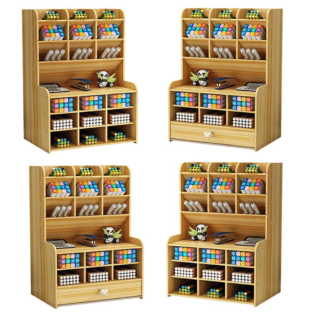 Multi-function Wooden Desktop Pen Holder Office School Stationery Storage Stand Case Desk Pen Pencil Organizer