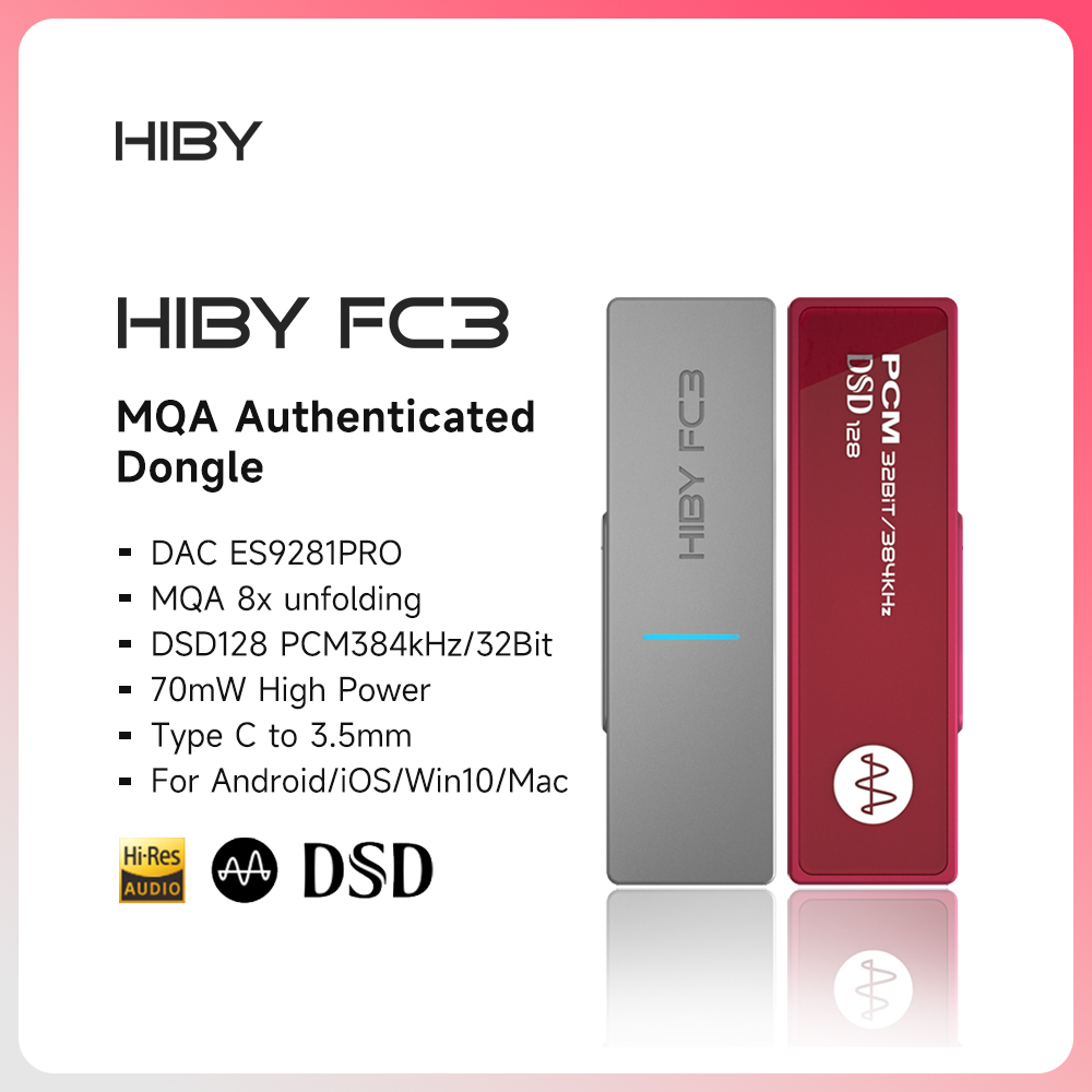 HiBy FC3 portátil MQA 8X Dongle tipo C USB DAC Audio decodificador de alta fidelidad amplificador de auriculares DSD128 3,5 Jack para Android iOS Mac Win10