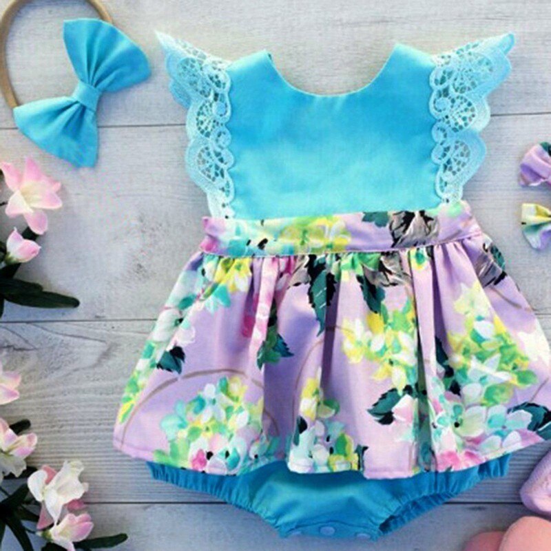 Zomer baby meisjes bodysuit bloemenpatroon katoenmix paars blauw baby jongens meisjes mouwloos bodysuit 0-24m