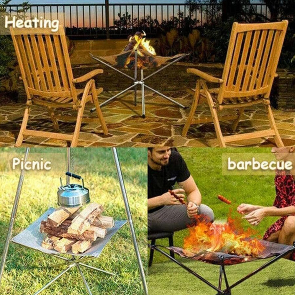 Stainless Steel Outdoor Camping Campfire Fire Rack Foldable Mesh Fire Pit Wood Stove Fire Frame Rack Garden Backyard BBQ Bonfire