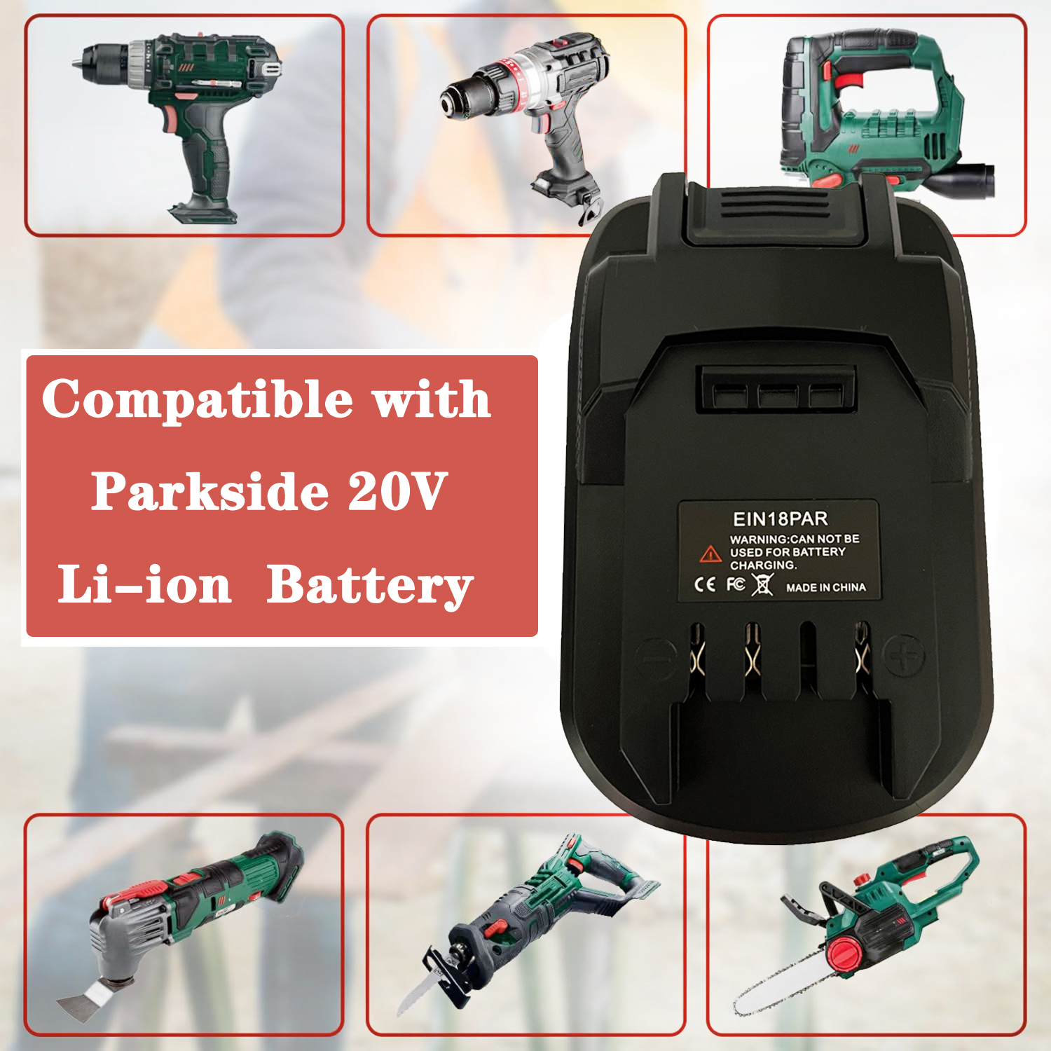 Adaptador de bateria para einhell 18v conversor de bateria de íon-lítio para parkside 20v bateria de íon-lítio ferramentas elétricas eiin18par